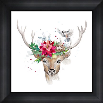 Framed Woodland Deer with Bird Print