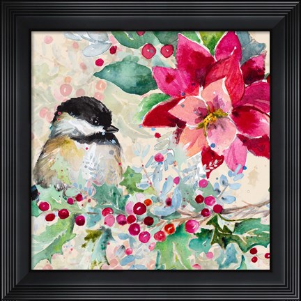 Framed Holiday Poinsettia and Cardinal II Print