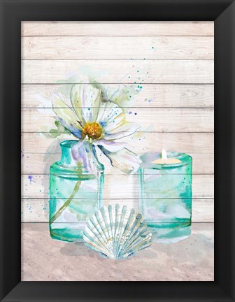 Framed Fresh Flowers and Shells I Print