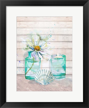 Framed Fresh Flowers and Shells I Print