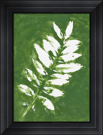 Framed Tropical Leaf Branch Stamp White Print