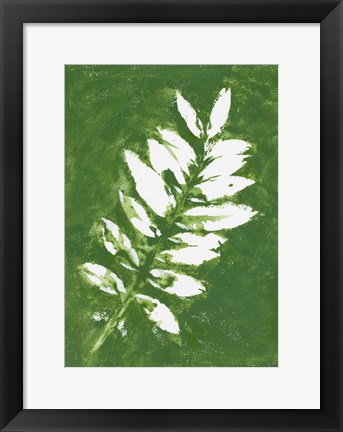 Framed Tropical Leaf Branch Stamp White Print