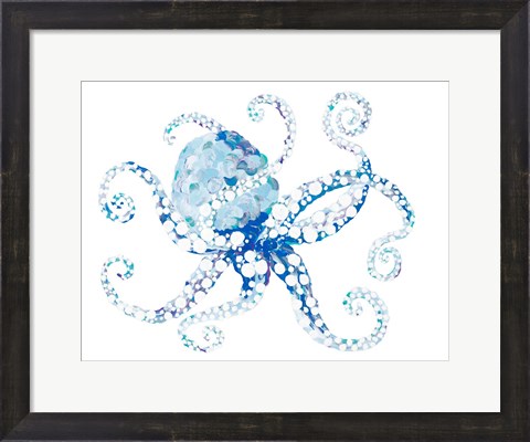 Framed Azul Dotted Octopus I Print