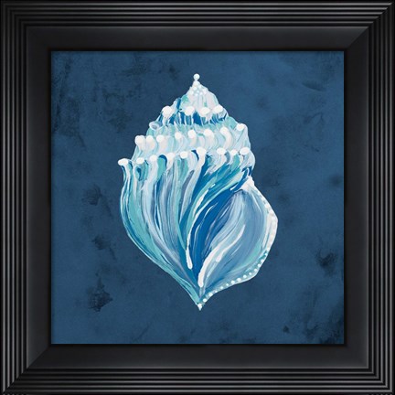 Framed Azul Dotted Seashell on Navy II Print