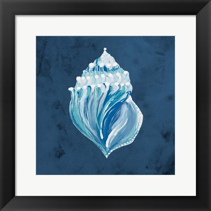 Framed Azul Dotted Seashell on Navy II Print