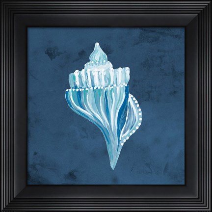Framed Azul Dotted Seashell on Navy I Print