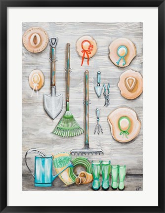 Framed Garden Hats And Tools Print