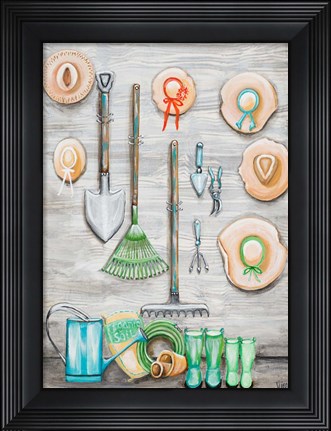 Framed Garden Hats And Tools Print
