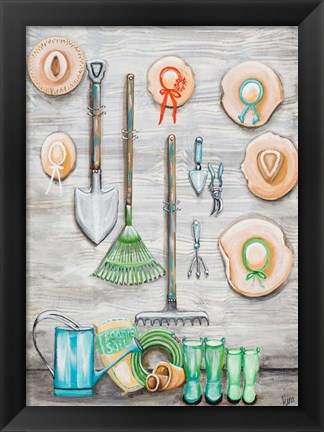 Framed Garden Hats And Tools Print