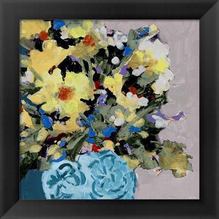 Framed Yellow Daisies In Blue Vase Print