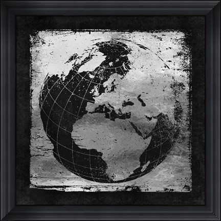 Framed Silver Vintage Earth With Grid Lines Print