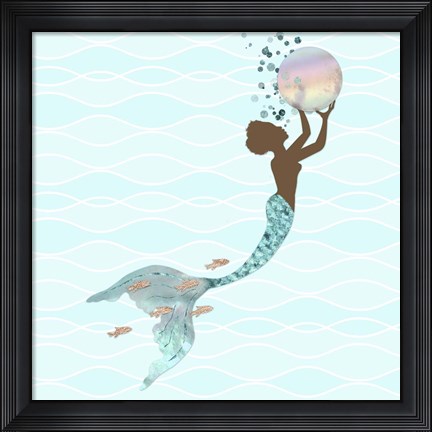 Framed Beautiful Black Mermaid Print
