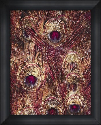 Framed Golden Ruby Peacock Feathers Print