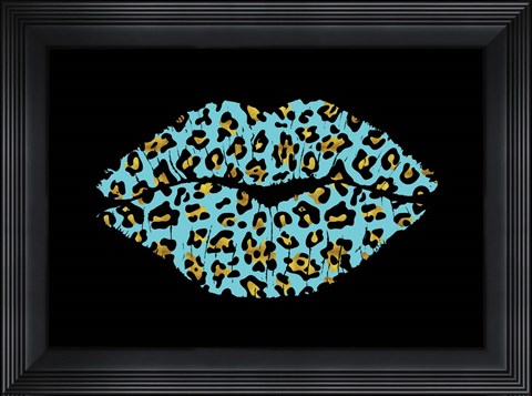 Framed Aqua Leopard Lips Print