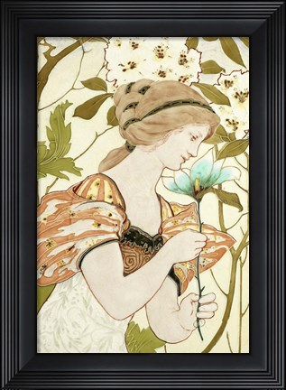 Framed Art Nouveau Woman With Flower 1898 Print