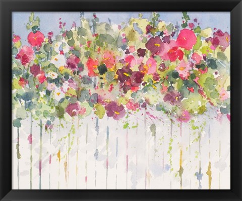 Framed Hollyhocks Over Fence Print