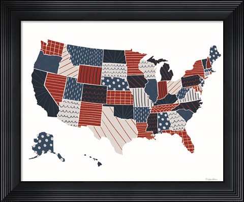 Framed Patchwork USA Map Print