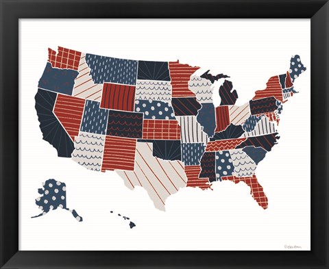 Framed Patchwork USA Map Print