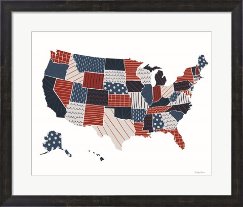 Framed Patchwork USA Map Print
