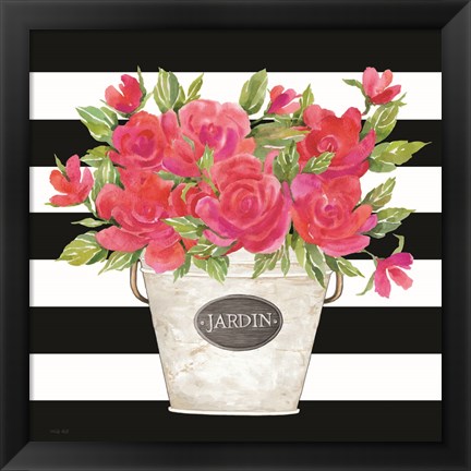 Framed Fuchsia Jardin Stripes Print
