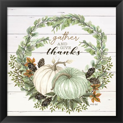 Framed Gather and Give Thanks Wreath Print