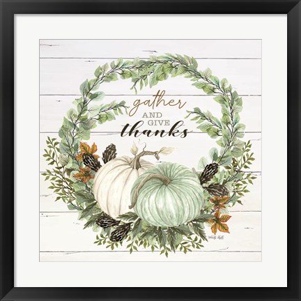 Framed Gather and Give Thanks Wreath Print