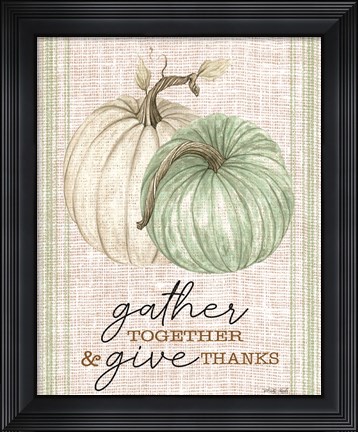 Framed Grain Sack Gather and Give Thanks Print