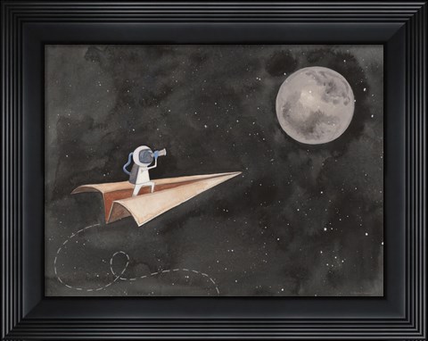 Framed Paper Airplane to the Moon Print