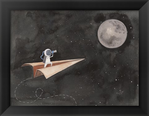 Framed Paper Airplane to the Moon Print