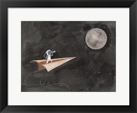 Framed Paper Airplane to the Moon Print