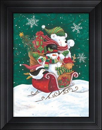 Framed Christmas Friends Sleigh Print
