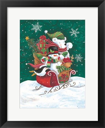 Framed Christmas Friends Sleigh Print