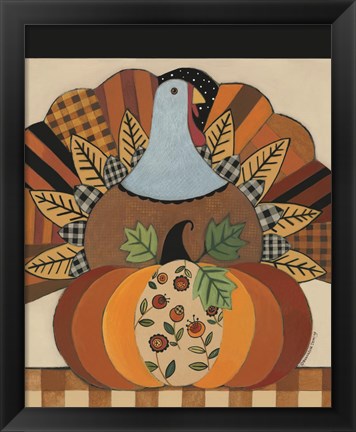 Framed Turkey and Patterned Pumpkin Print