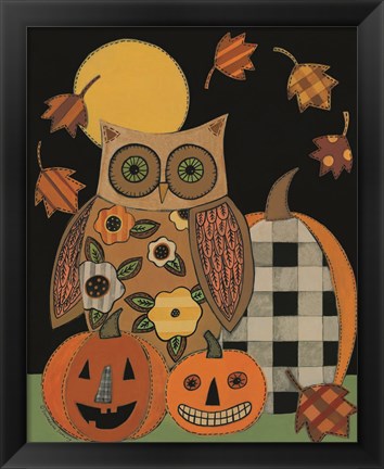 Framed Floral Owl and Pumpkins Print