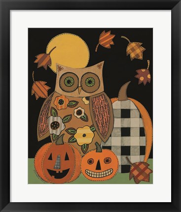 Framed Floral Owl and Pumpkins Print