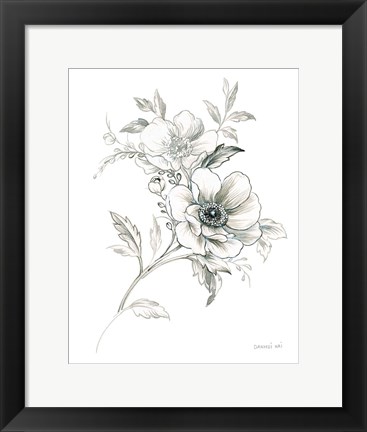 Framed Sketchbook Garden VII BW Print