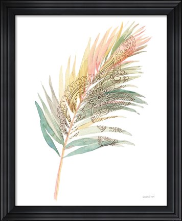 Framed Boho Tropical Leaf III on White Print