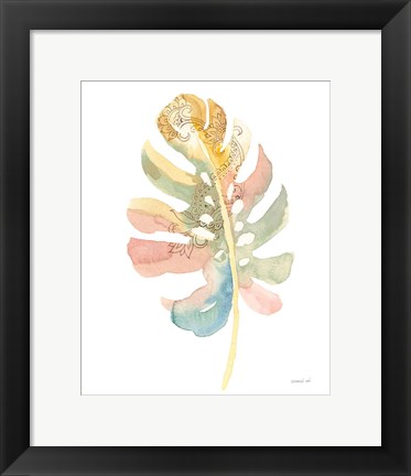 Framed Boho Tropical Leaf II on White Print