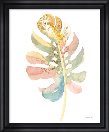 Framed Boho Tropical Leaf II on White Print