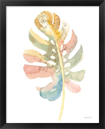 Framed Boho Tropical Leaf II on White Print