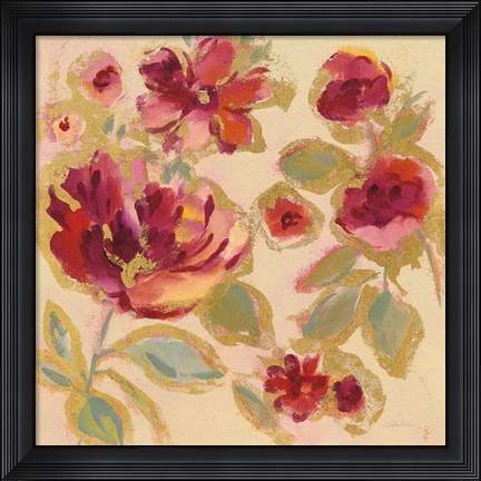 Framed Gilded Loose Floral I Print