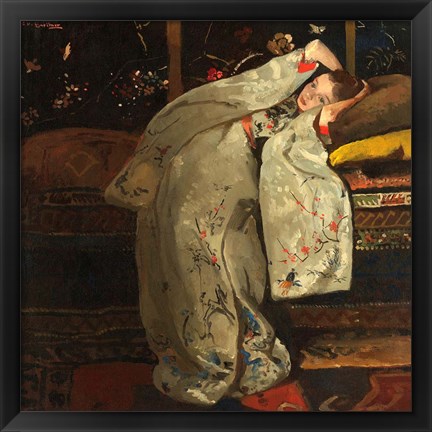 Framed Girl in a White Kimono, 1894 Print