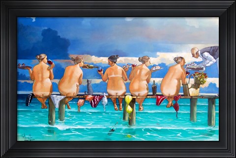 Framed Wine On The Jetty Print