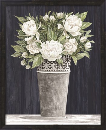 Framed Punched Tin White Floral Print