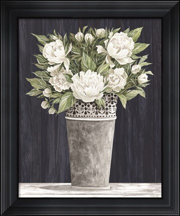 Framed Punched Tin White Floral Print