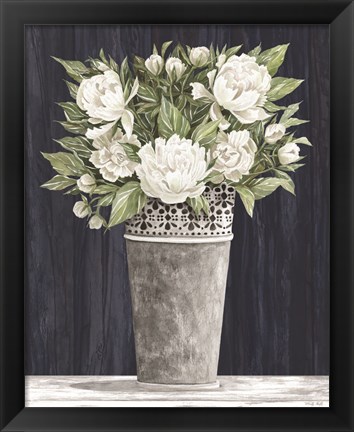 Framed Punched Tin White Floral Print