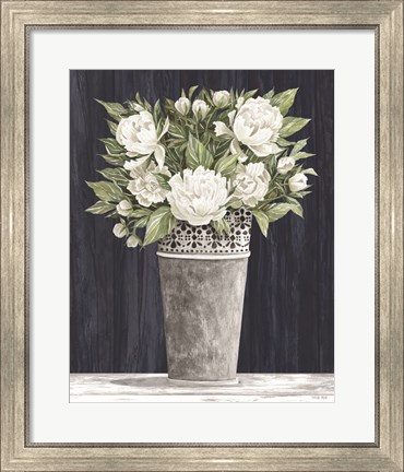 Framed Punched Tin White Floral Print