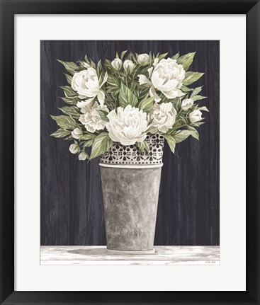 Framed Punched Tin White Floral Print