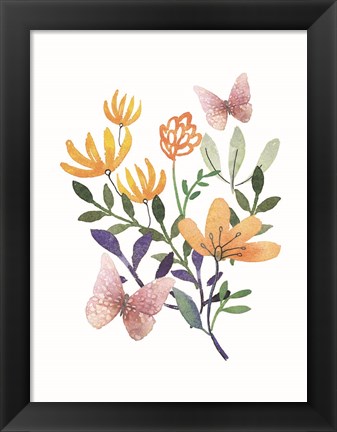 Framed Butterflies and Flowers Print