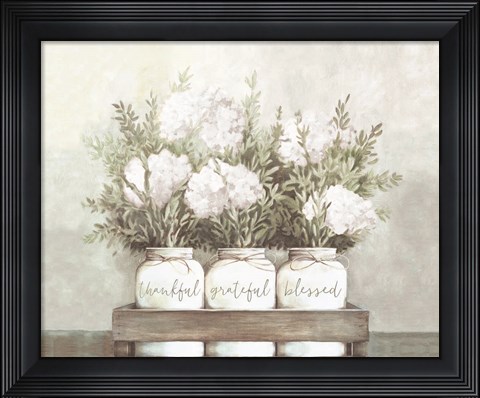 Framed White Flower Jars Print